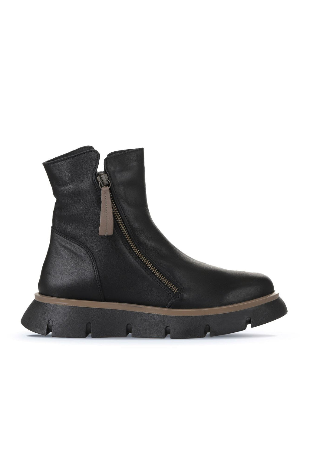 Bueno women's Chunky Zip Boots in black darkstone leather