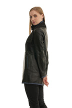 Bueno 's Long Leather Coat in burgundy navy leather