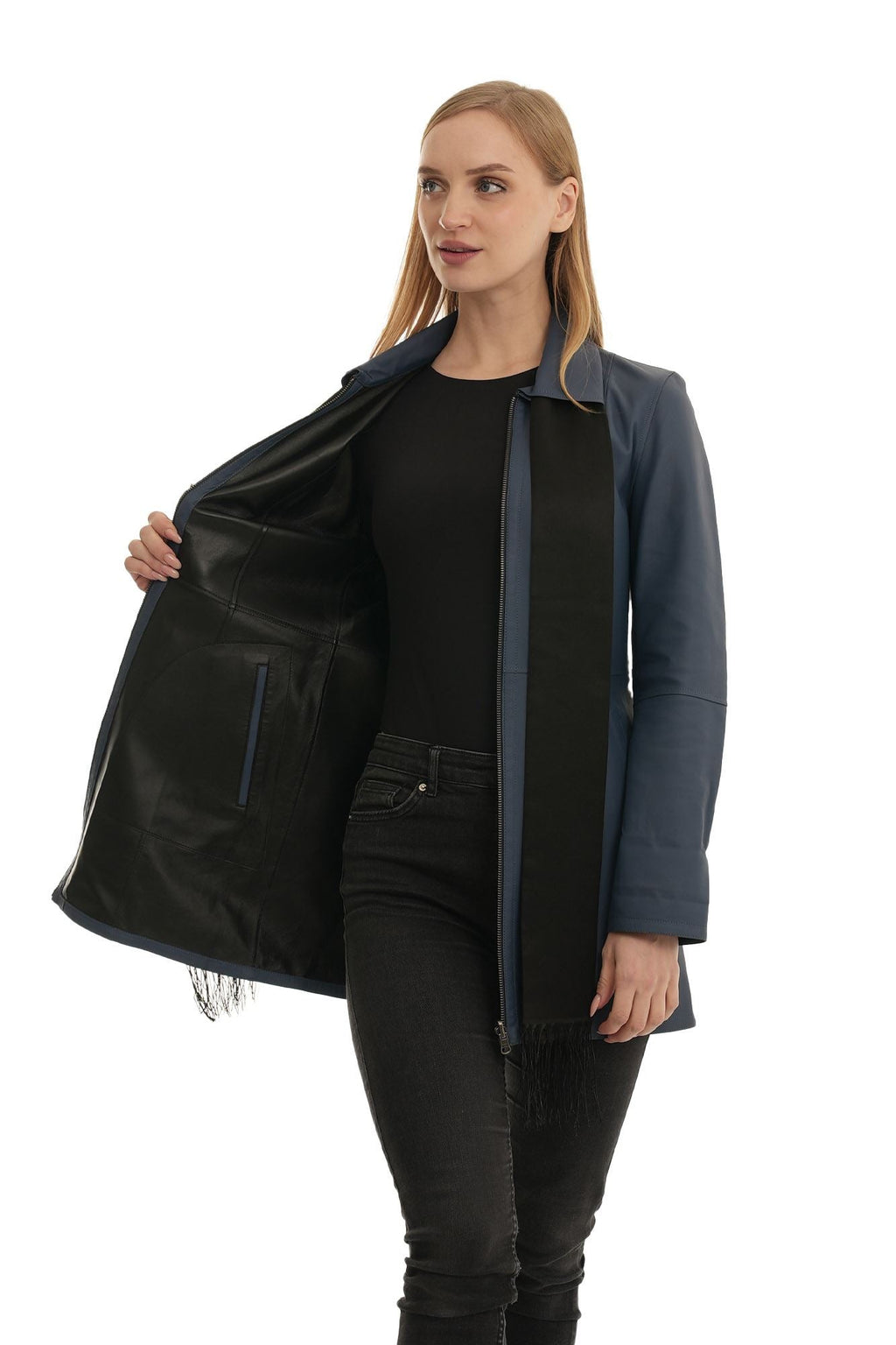 Bueno 's Long Leather Coat in yellow leather