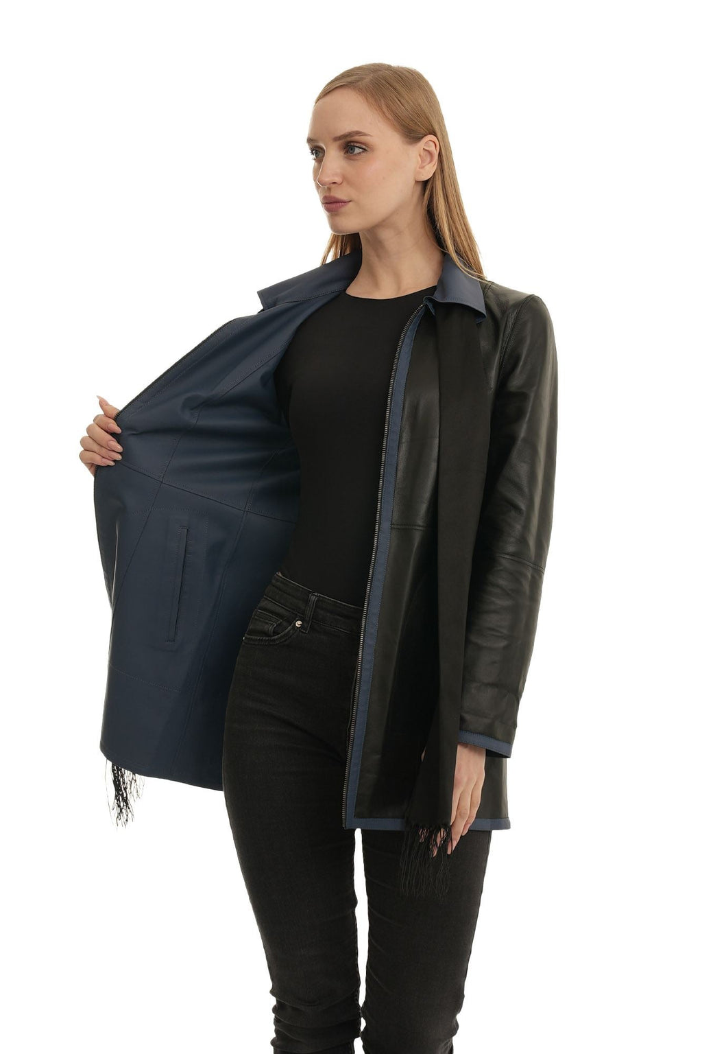 Bueno 's Long Leather Coat in yellow leather