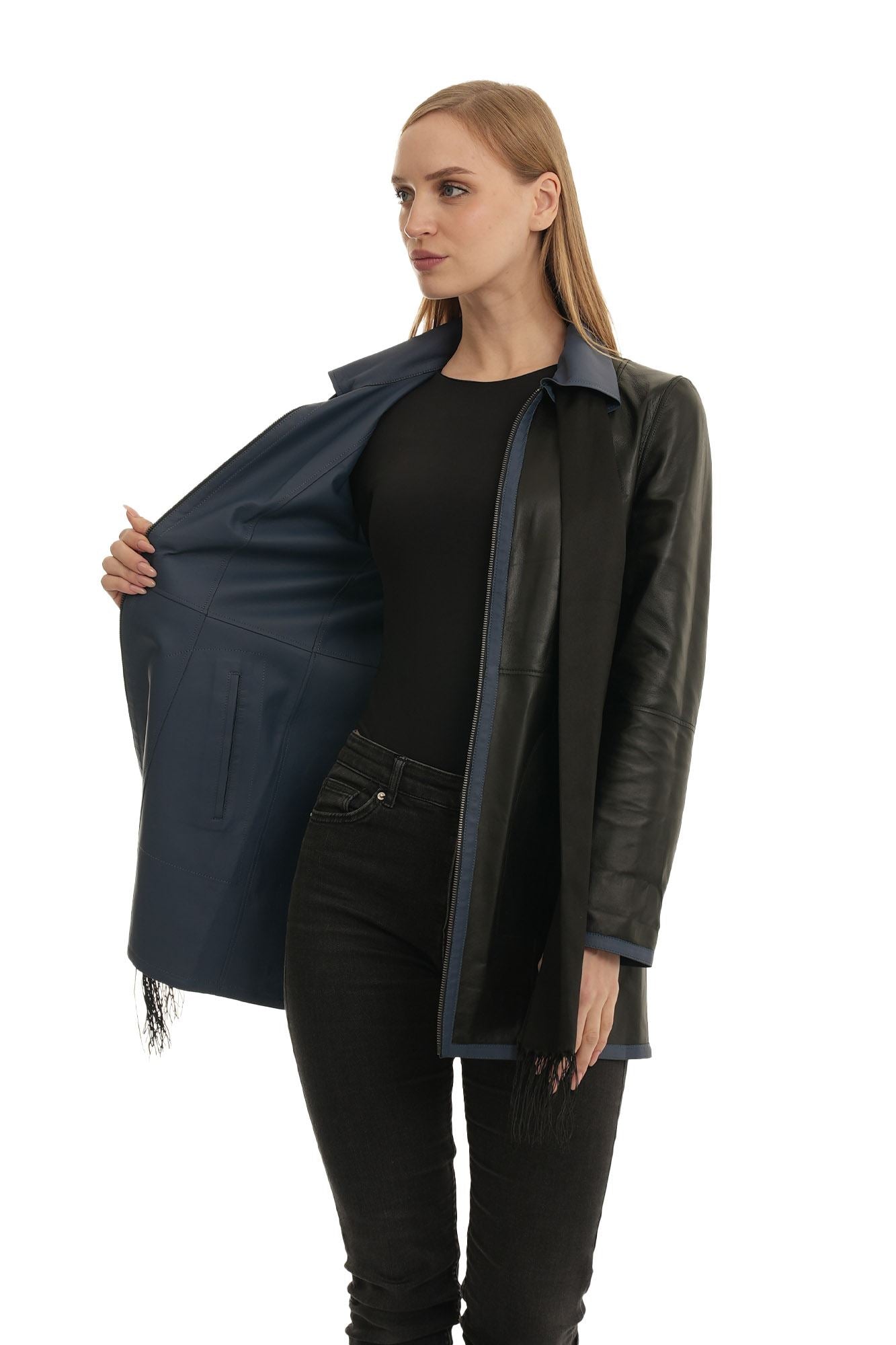 Bueno 's Long Leather Coat in yellow leather