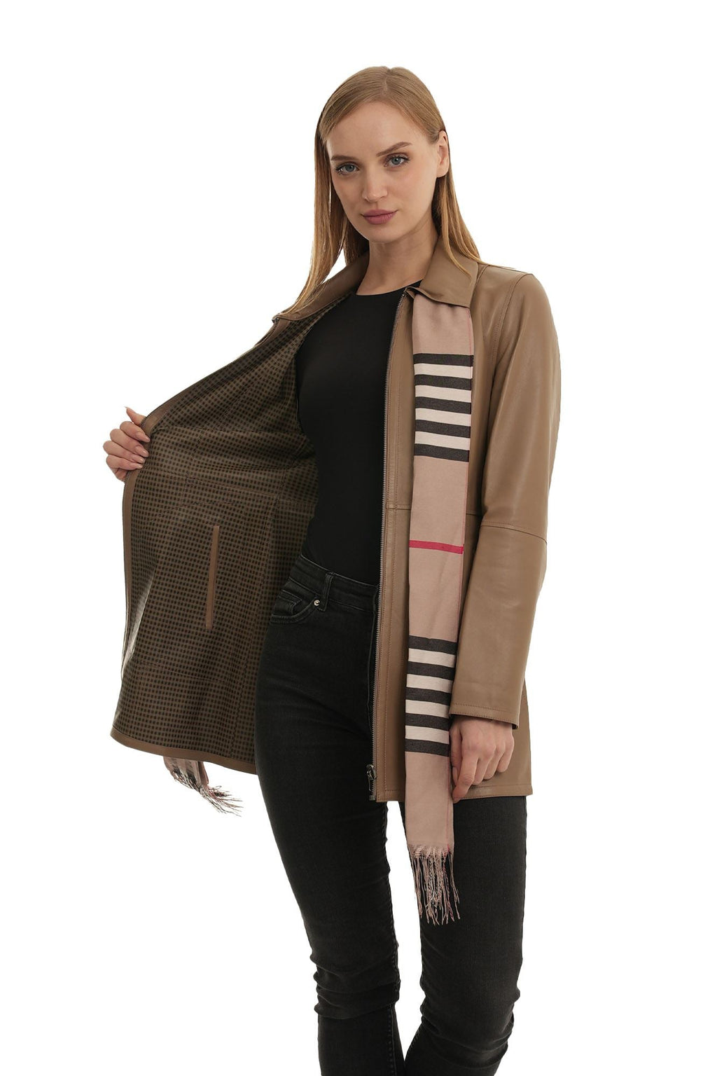 Bueno 's Long Leather Coat in mink leather