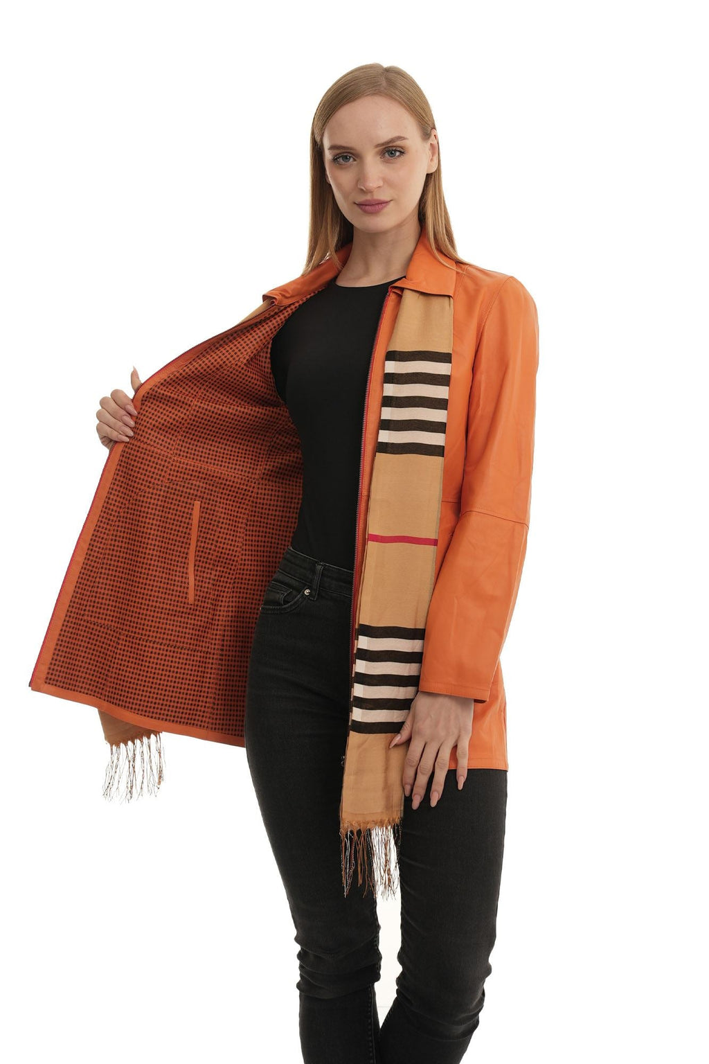 Bueno 's Long Leather Coat in yellow leather