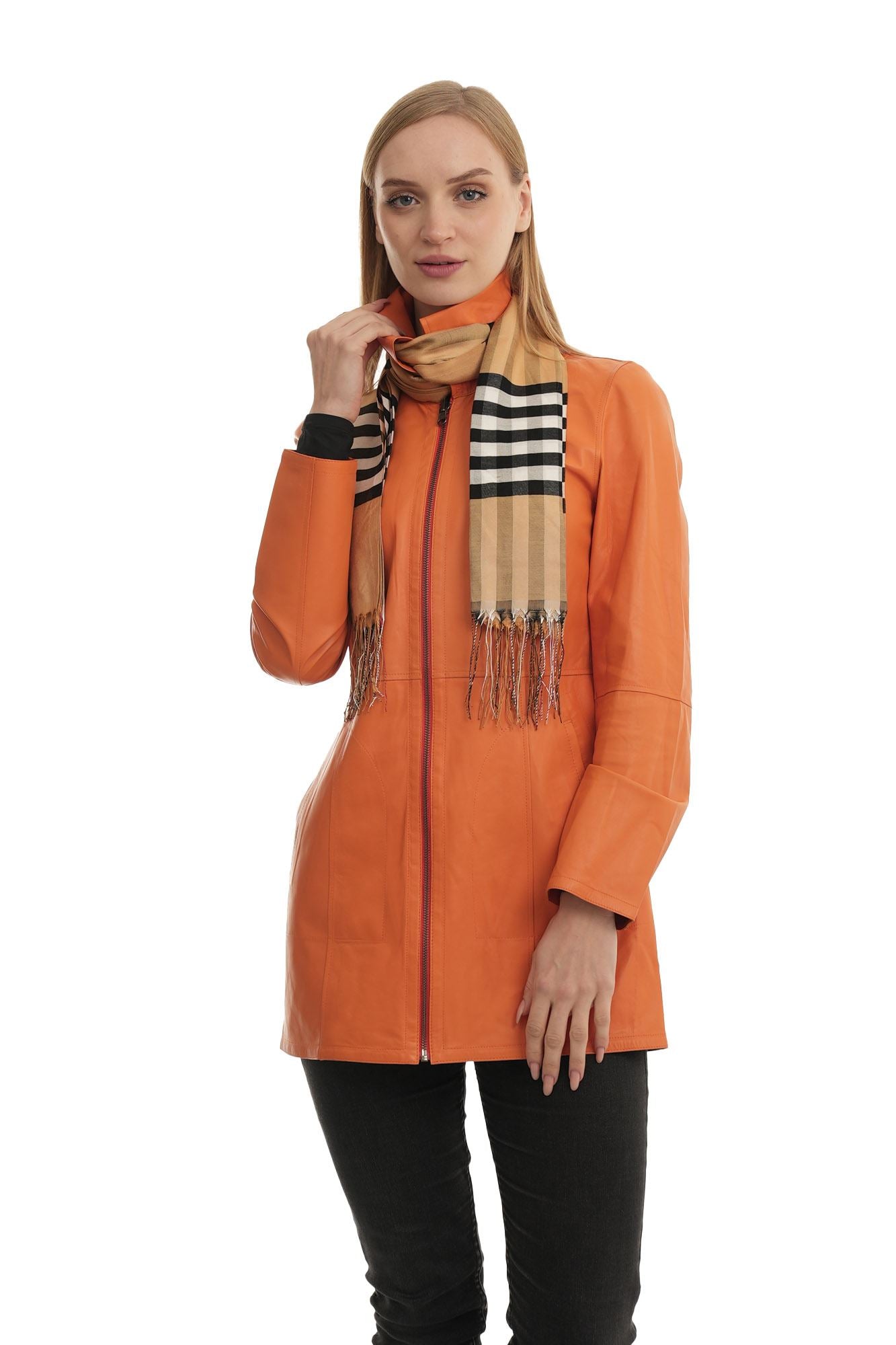 Bueno 's Long Leather Coat in beige leather