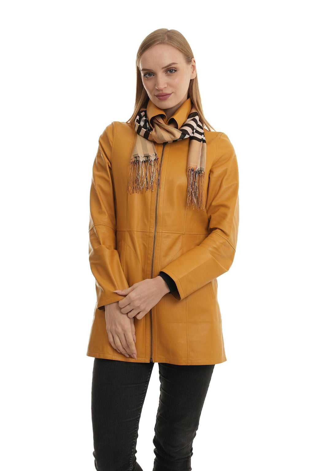 Bueno 's Long Leather Coat in burgundy navy leather