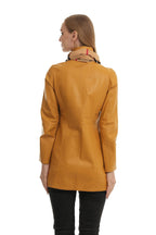 Bueno 's Long Leather Coat in orange leather