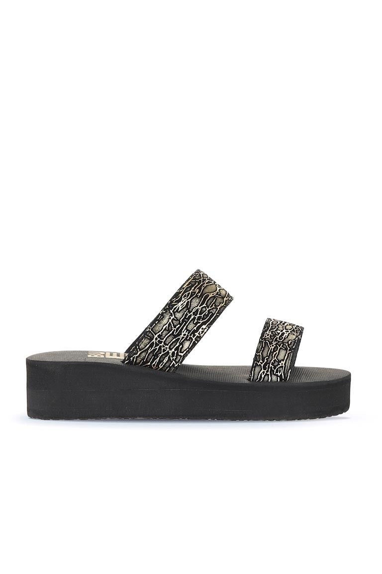 Bueno women's Patterned Wedge Slide in black gold