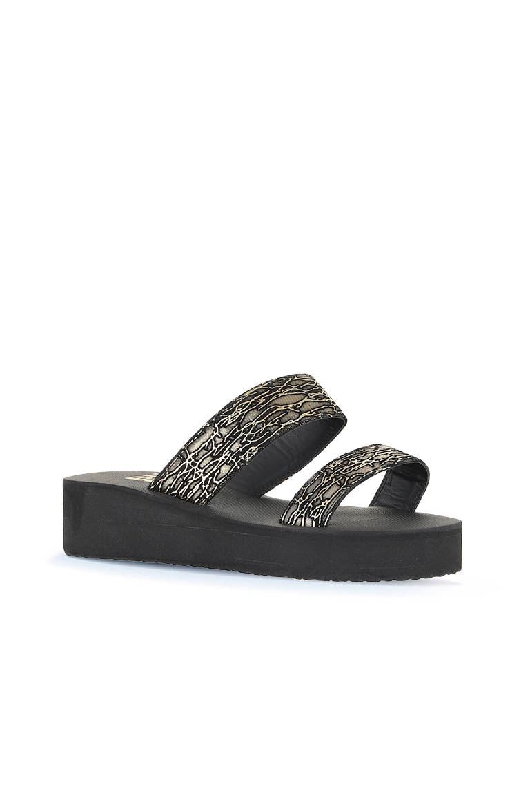 Bueno 's Patterned Wedge Slide in black gold