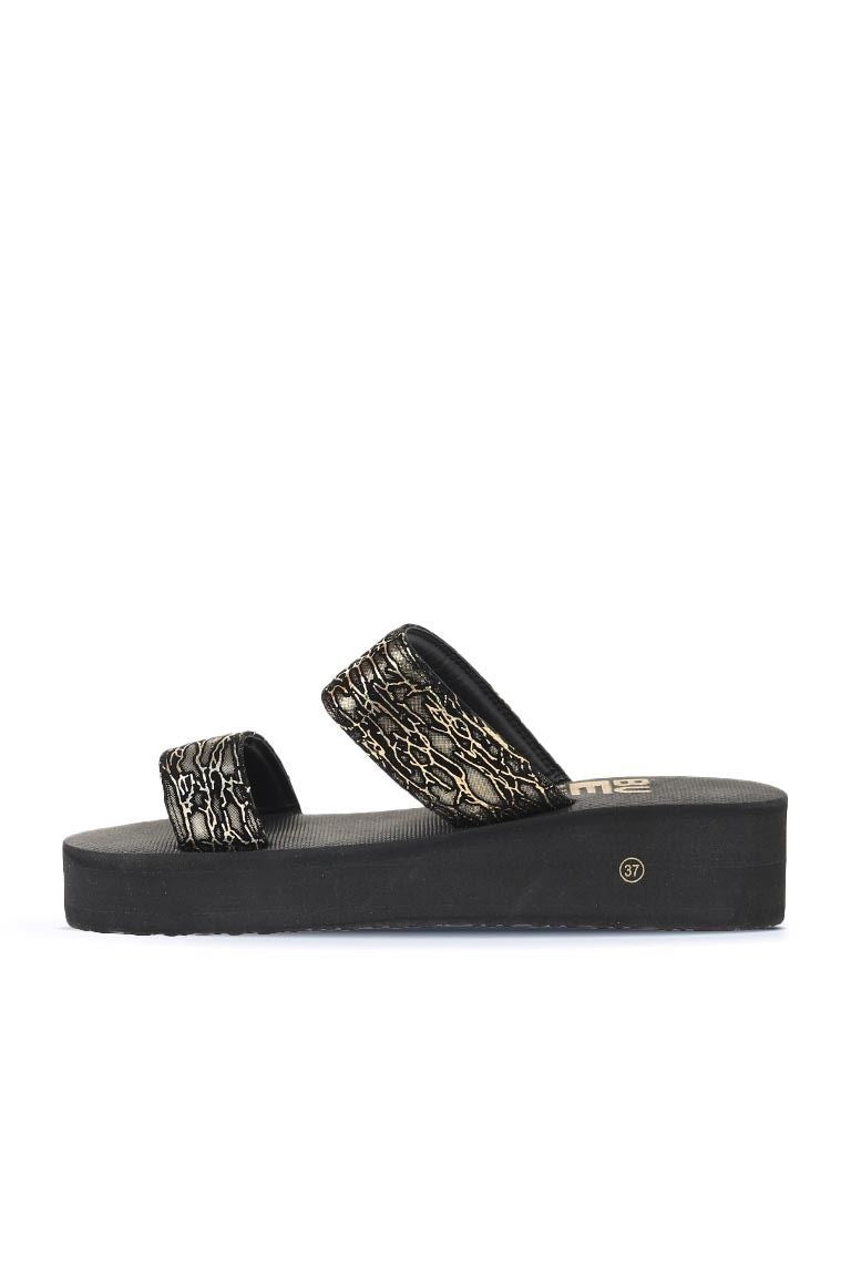 Bueno 's Patterned Wedge Slide in black gold