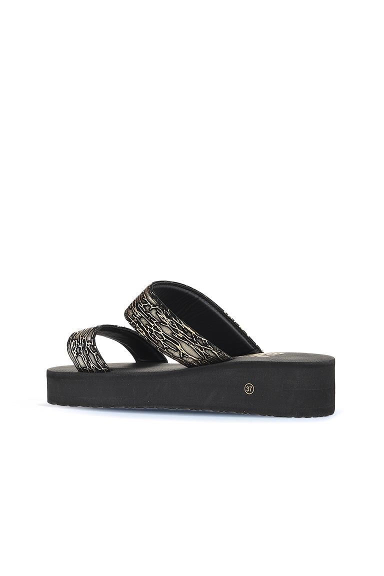 Bueno 's Patterned Wedge Slide in black gold