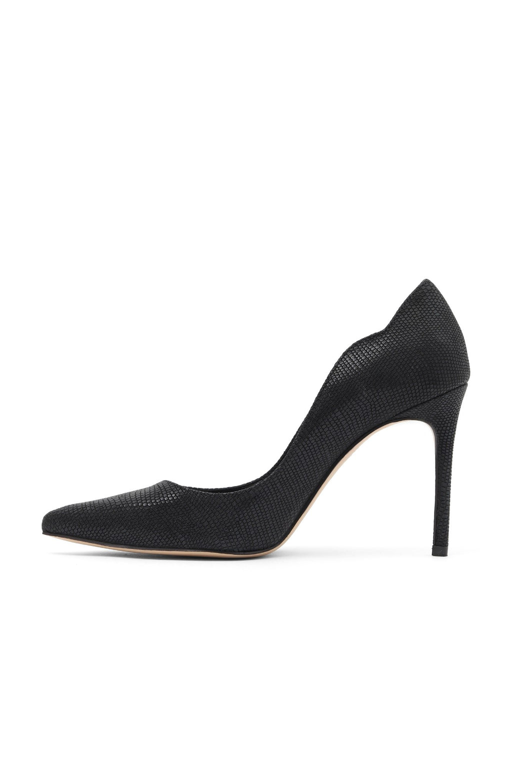 Bueno 's Pointed Stiletto Heel in black printed leather