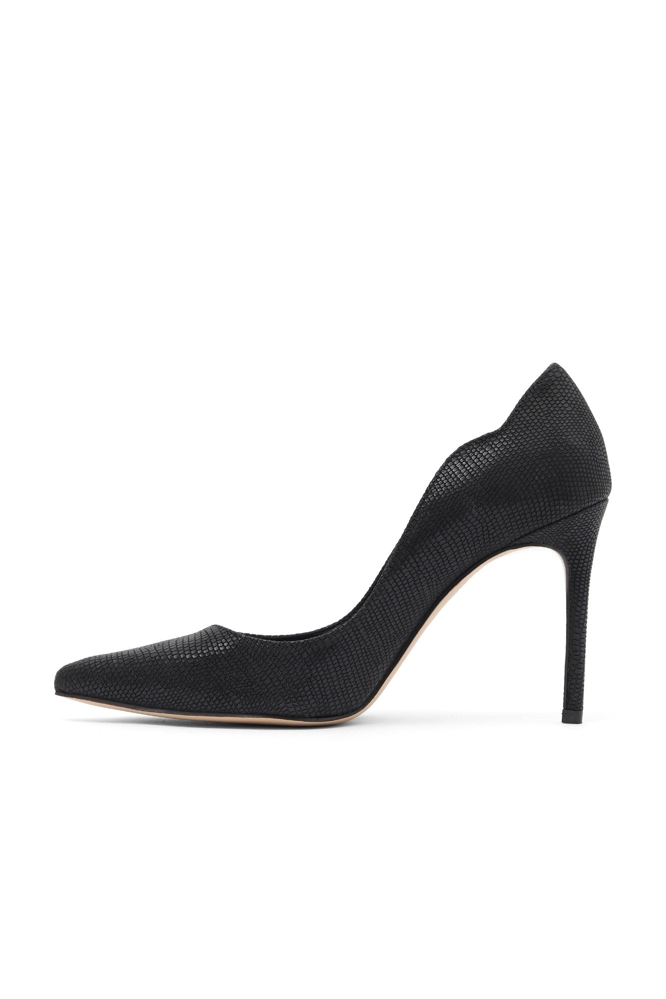 Bueno 's Pointed Stiletto Heel in black printed leather