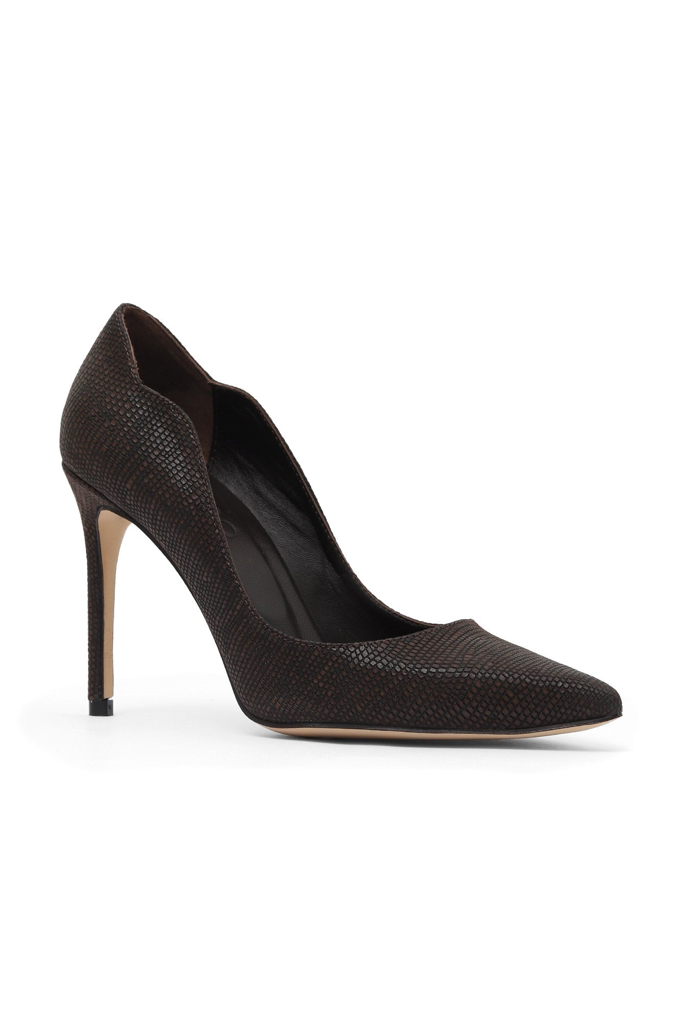 Bueno 's Pointed Stiletto Heel in black printed leather
