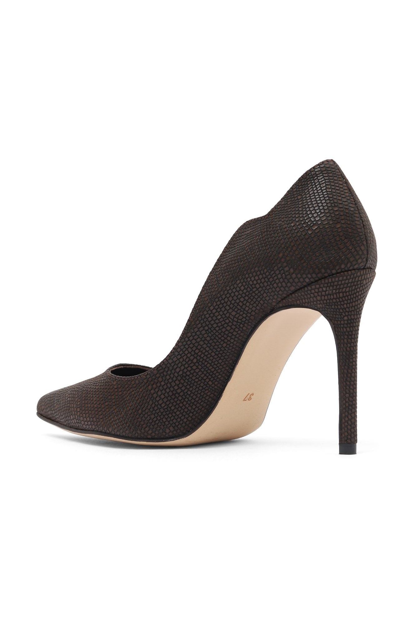 Bueno 's Pointed Stiletto Heel in brown printed leather