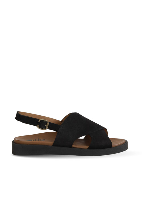 Bueno women's Chunky Cross Strap Suede Sandals in black