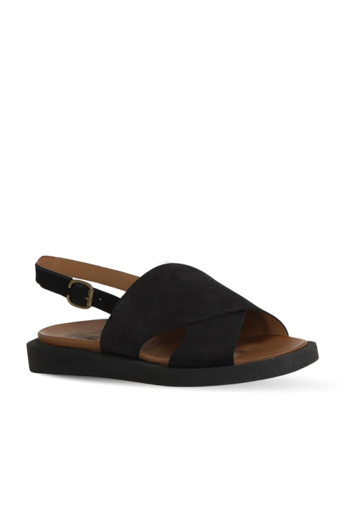 Bueno 's Chunky Cross Strap Suede Sandals in black