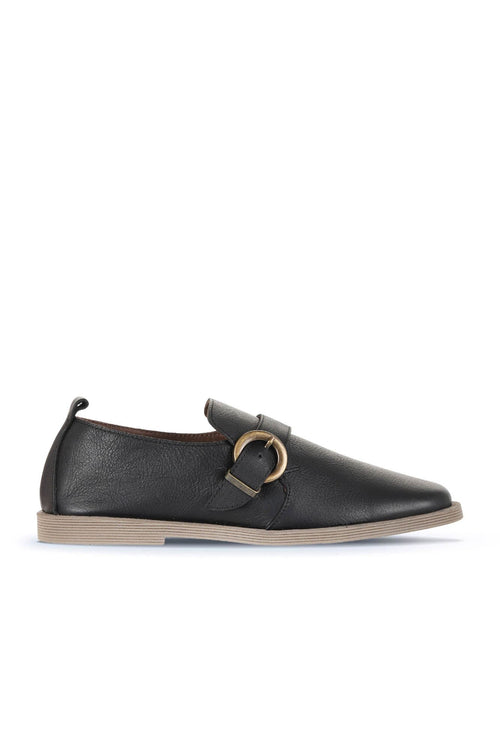 Bueno women's Buckle Strap Loafers in black