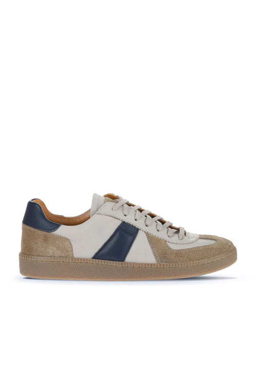 Bueno men's Color Block Leather Sneaker in beige multi leather